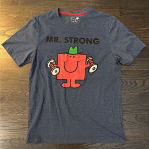 Mr. Men and Little Miss Meme Mr. Strong Men’s Blue and Red Short Sleeve T-Shirt